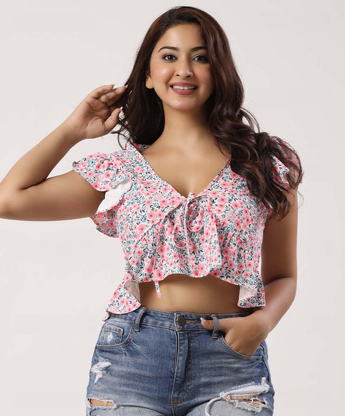 Light Pink Ditsy Floral V-neck Top